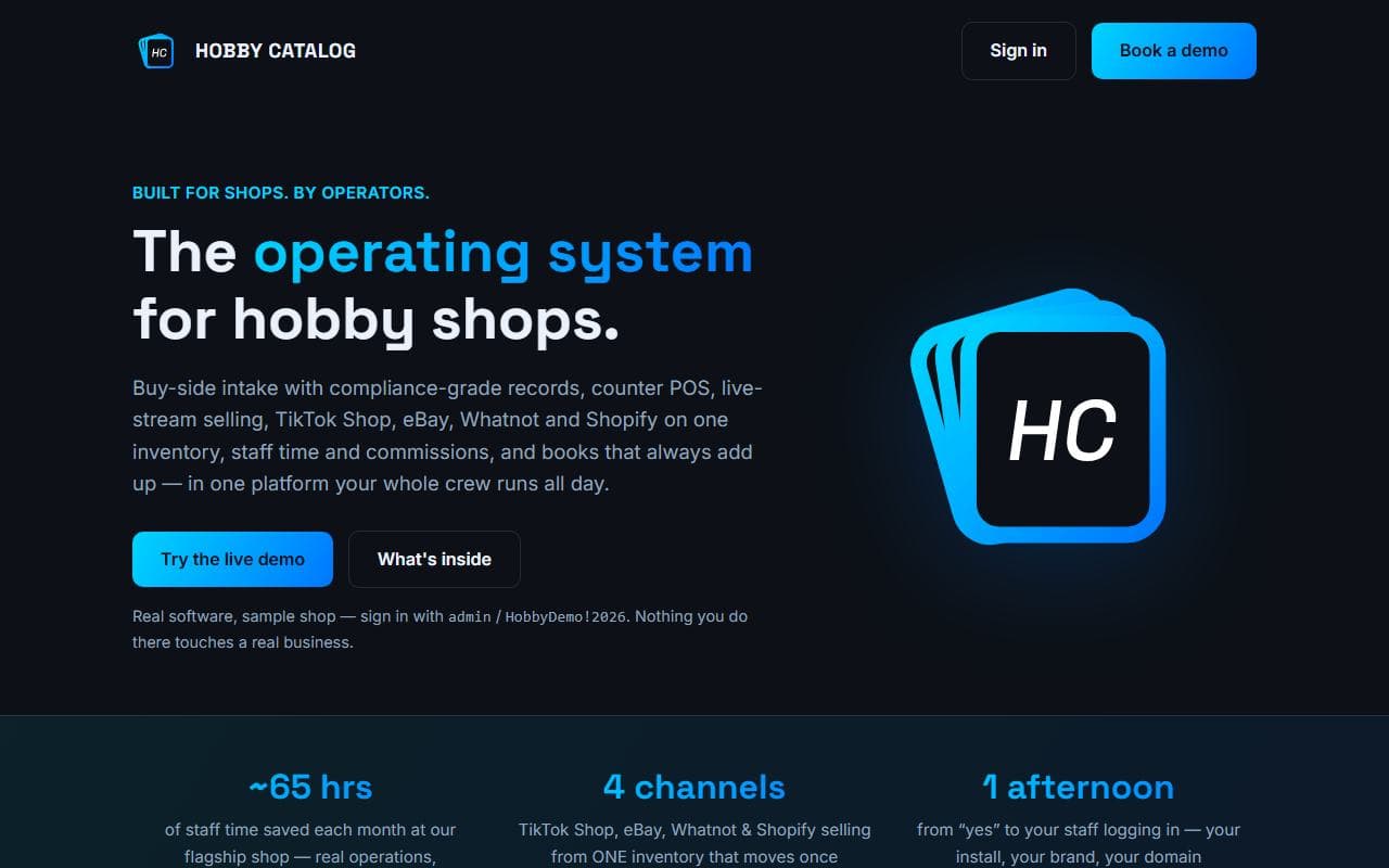 Hobby Catalog website, desktop