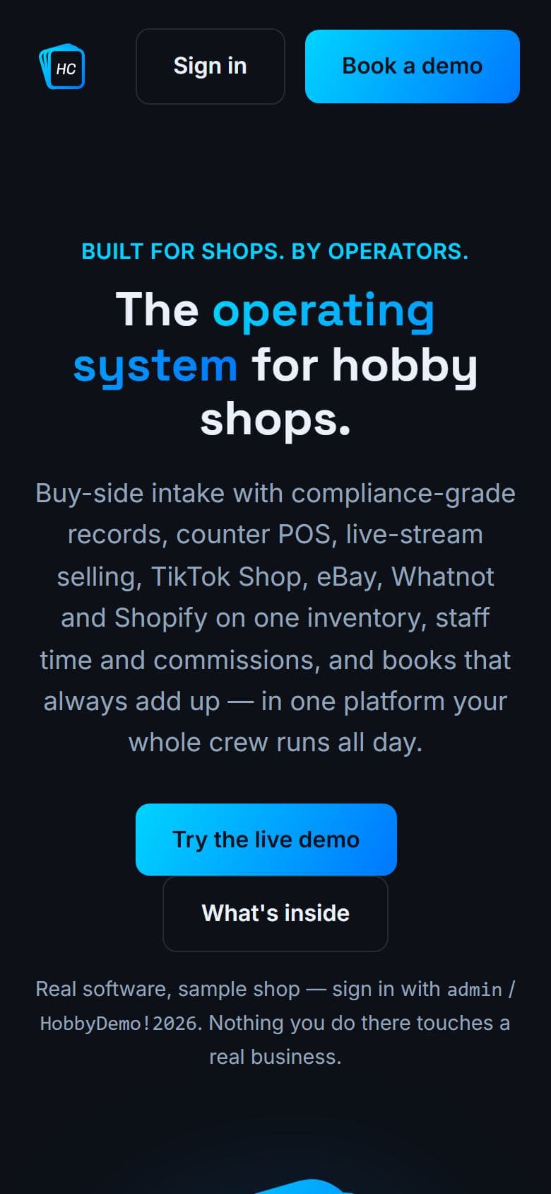 Hobby Catalog website, mobile