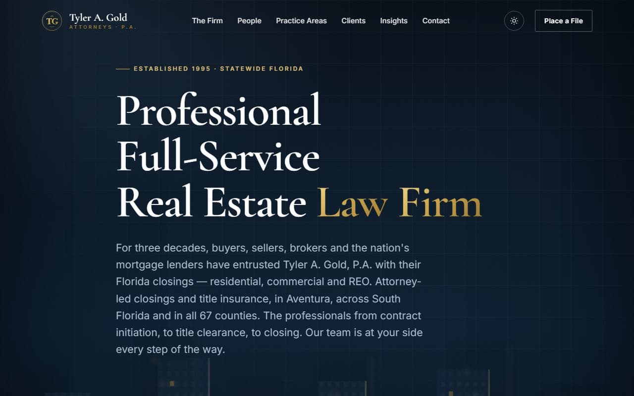 Tyler A. Gold, P.A. website, desktop