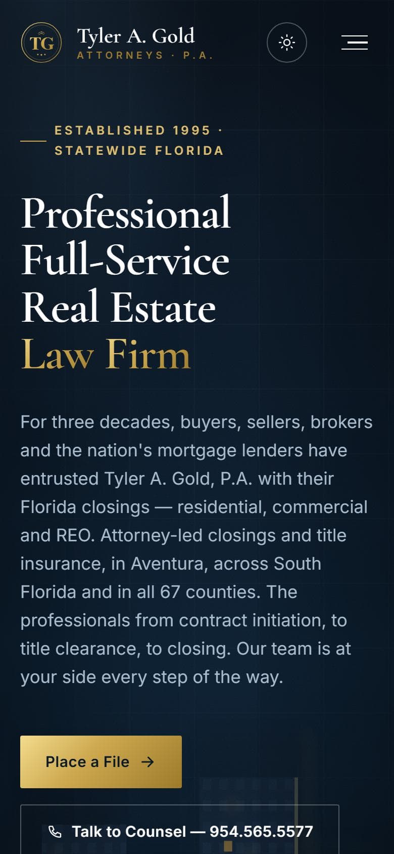 Tyler A. Gold, P.A. website, mobile