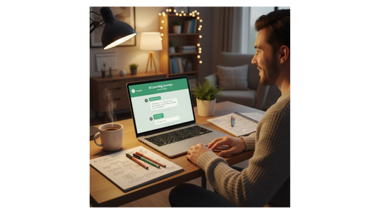 Person learning AI on laptop with ChatGPT, friendly and approachable